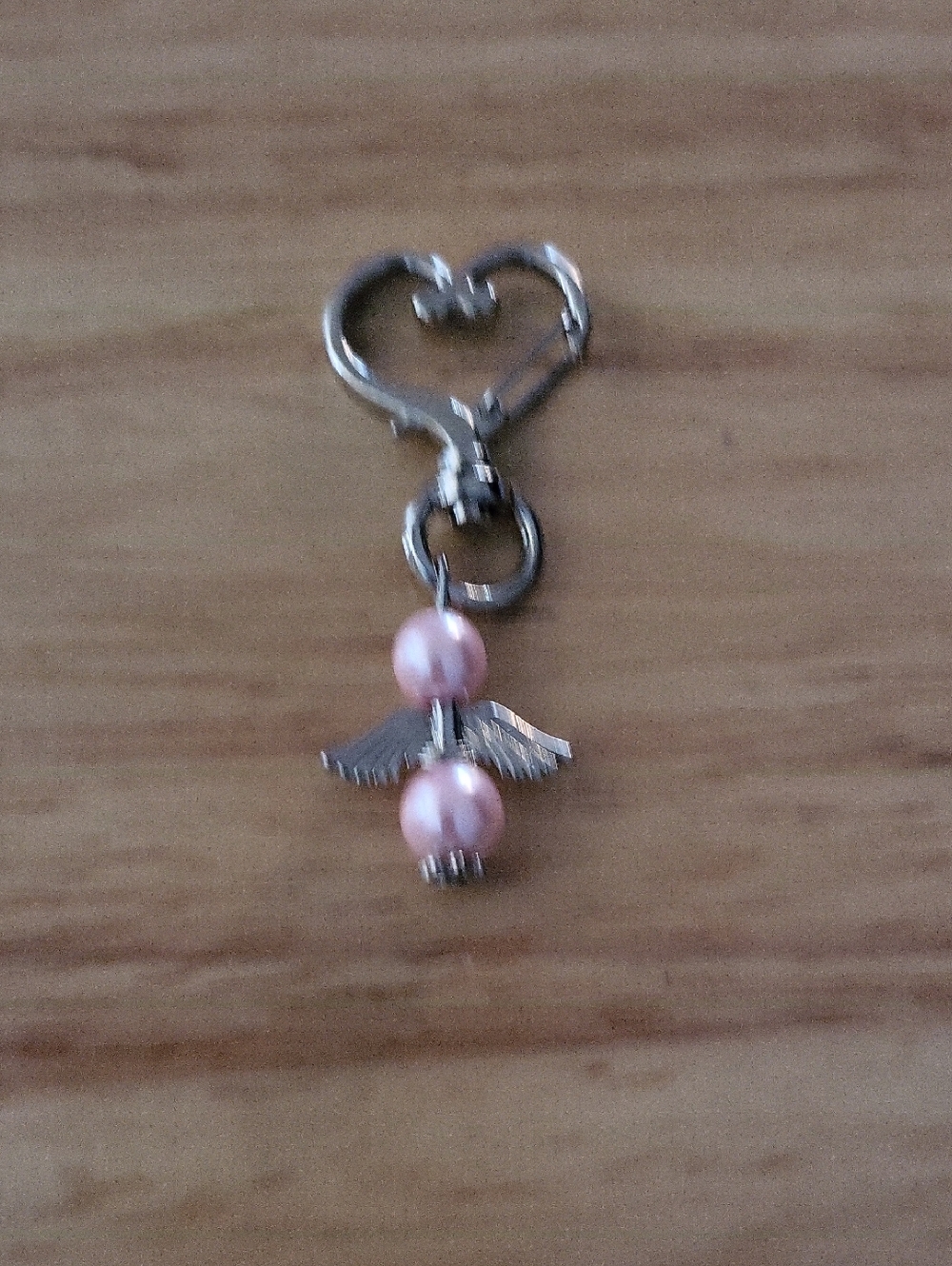 Heart Carabiner Keychain with Pink Pearl Angel Charm
